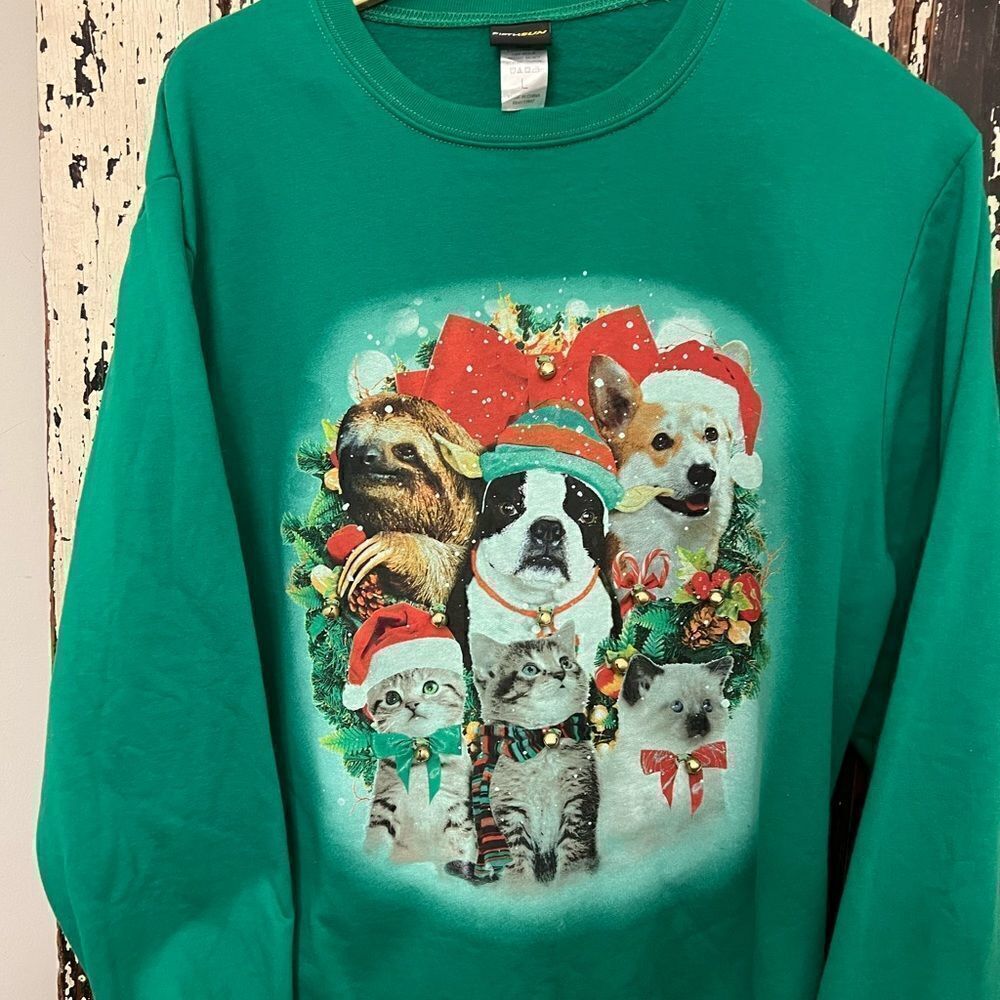 Fifth Sun Retro women’s Dogs and kittens and a surprise bell xmas sweatshirt.
